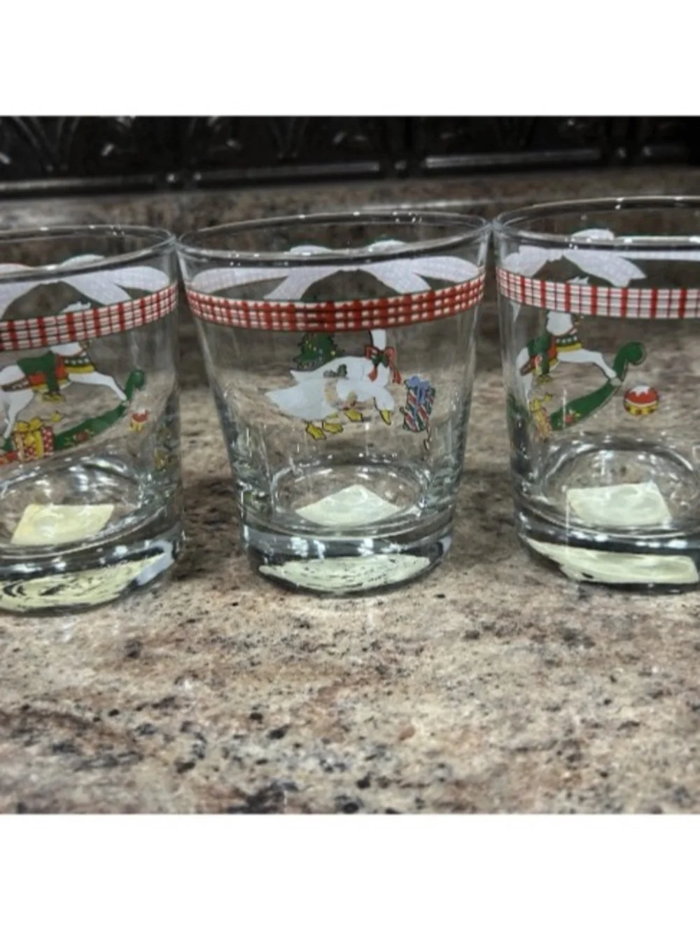 Anchor Hocking Christmas Memories Collection Glass Tumblers 1980s Goose Horse